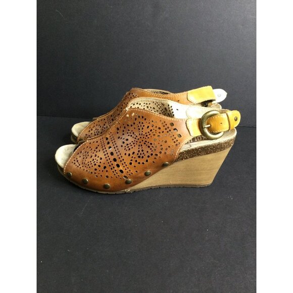 Pikolinos Women's Leather Studded Wedge Slingback Sandals Peep Toe Brown Size 38 - Picture 1 of 10